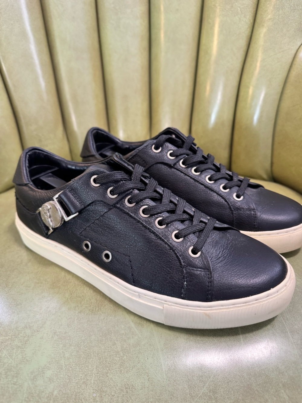 VERSACE COLLECTION Black Leather Men’s Low-Top Sneakers